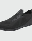 Dannto black zero drop barefoot sneakers shown from a three quarter view