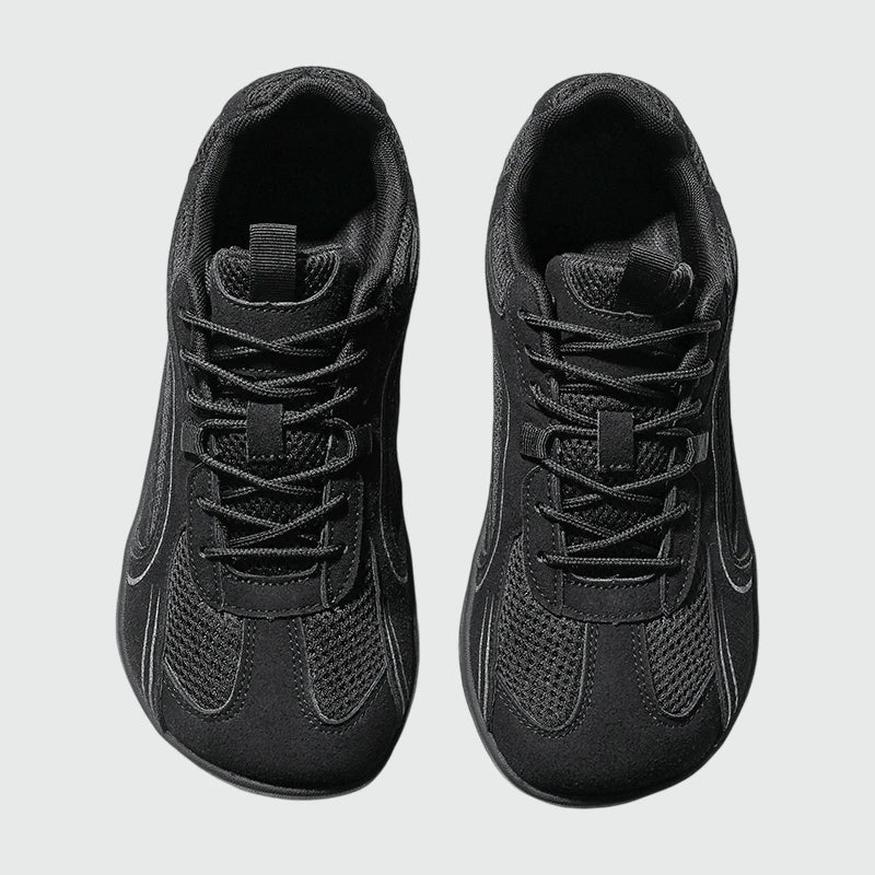 Dannto Aero N1 - men's and women's black wide toe box barefoot shoes shown from the top