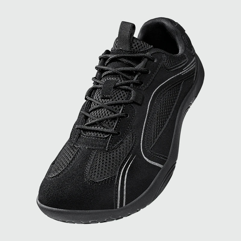 Dannto Aero N1 - men's and women's black wide toe box barefoot shoes shown from a three quarter view