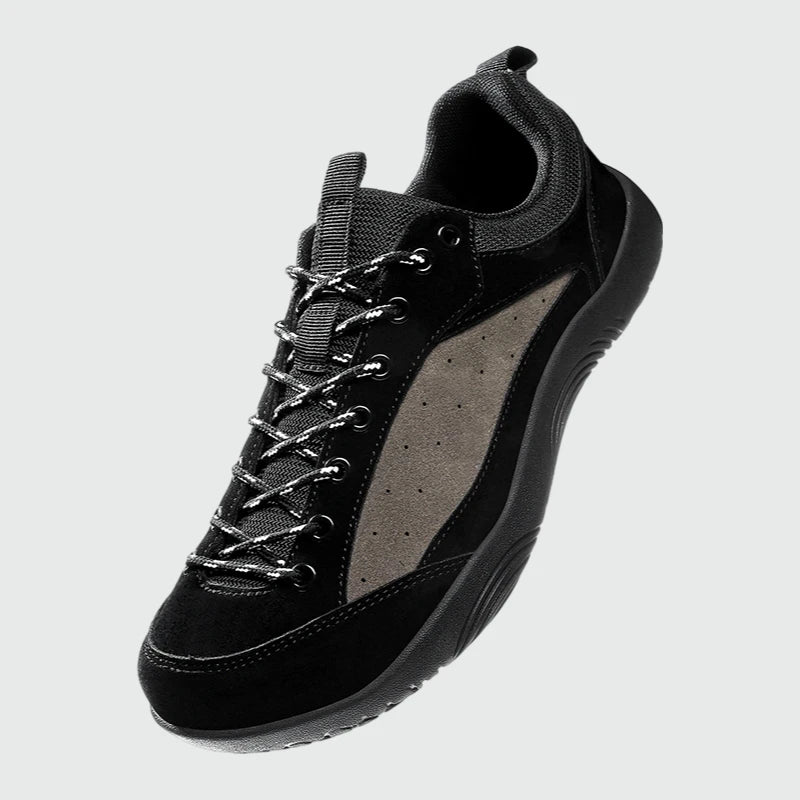 Aero N2 - black wide toe box barefoot for men women shown from a three quarter view