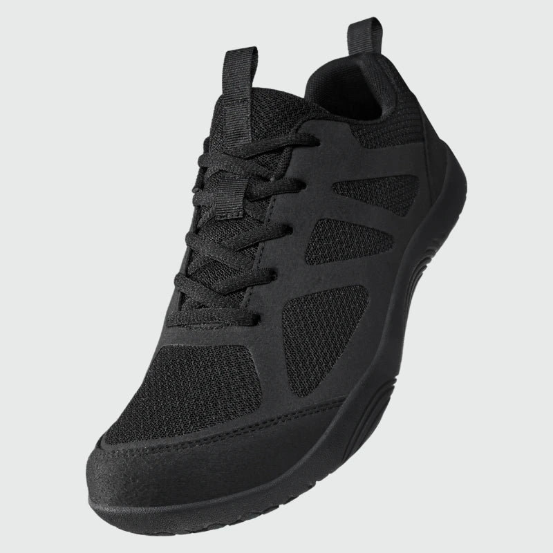 Dannto Aero N3 - men's black wide toe box barefoot shoes shown from a three quarter view