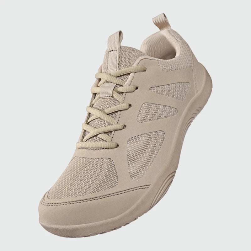 Dannto Aero N3 - men's khaki wide toe box barefoot shoes shown from a three quarter view