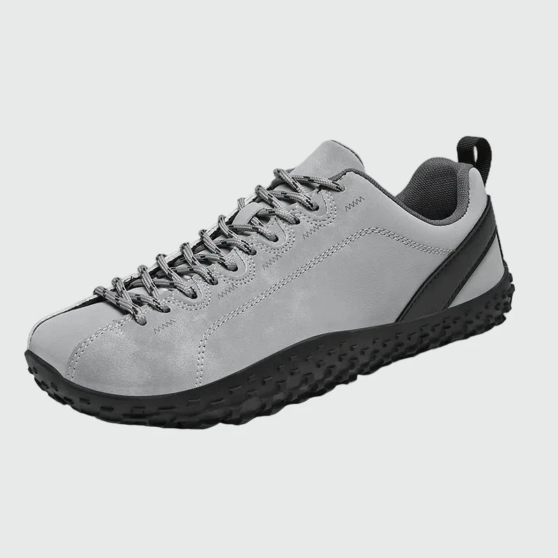 Dannto gray barefoot outdoor sneakers shown from a three quarter view