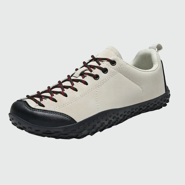 Dannto beige Veld II Pro – Leichte Barfußschuhe für Herren und Damen, dargestellt aus einer Dreiviertelansicht