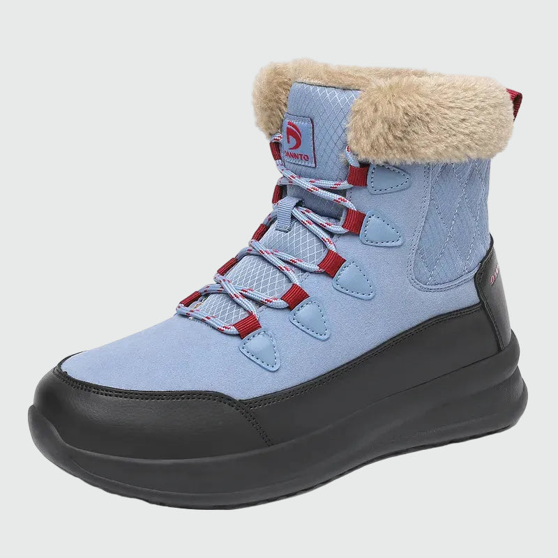 Dannto women‘s blue winter snow Boots shown at a side angle