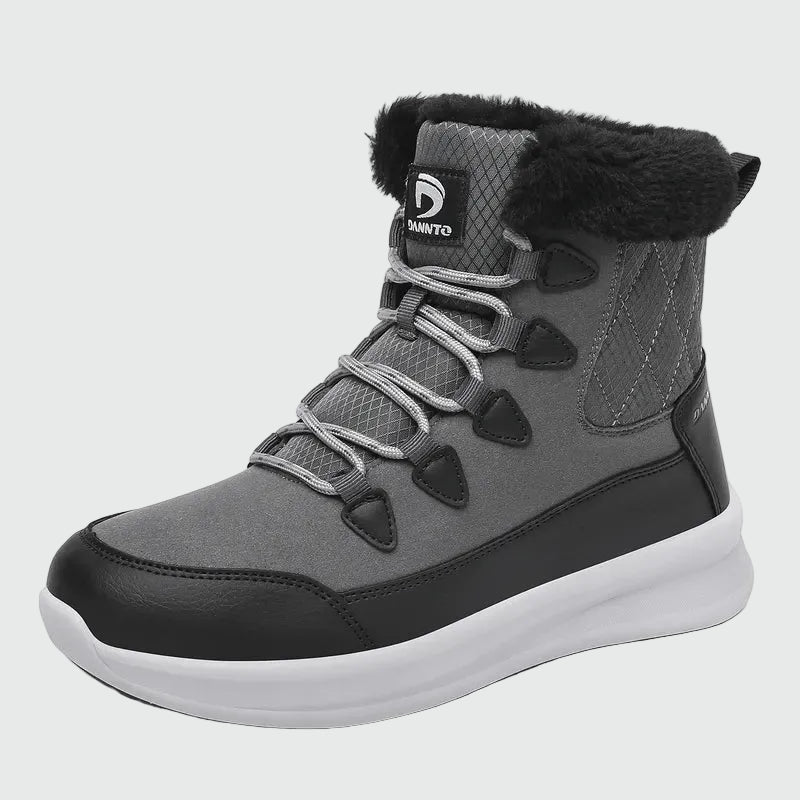 Dannto women‘s dark gray winter snow Boots shown at a side angle