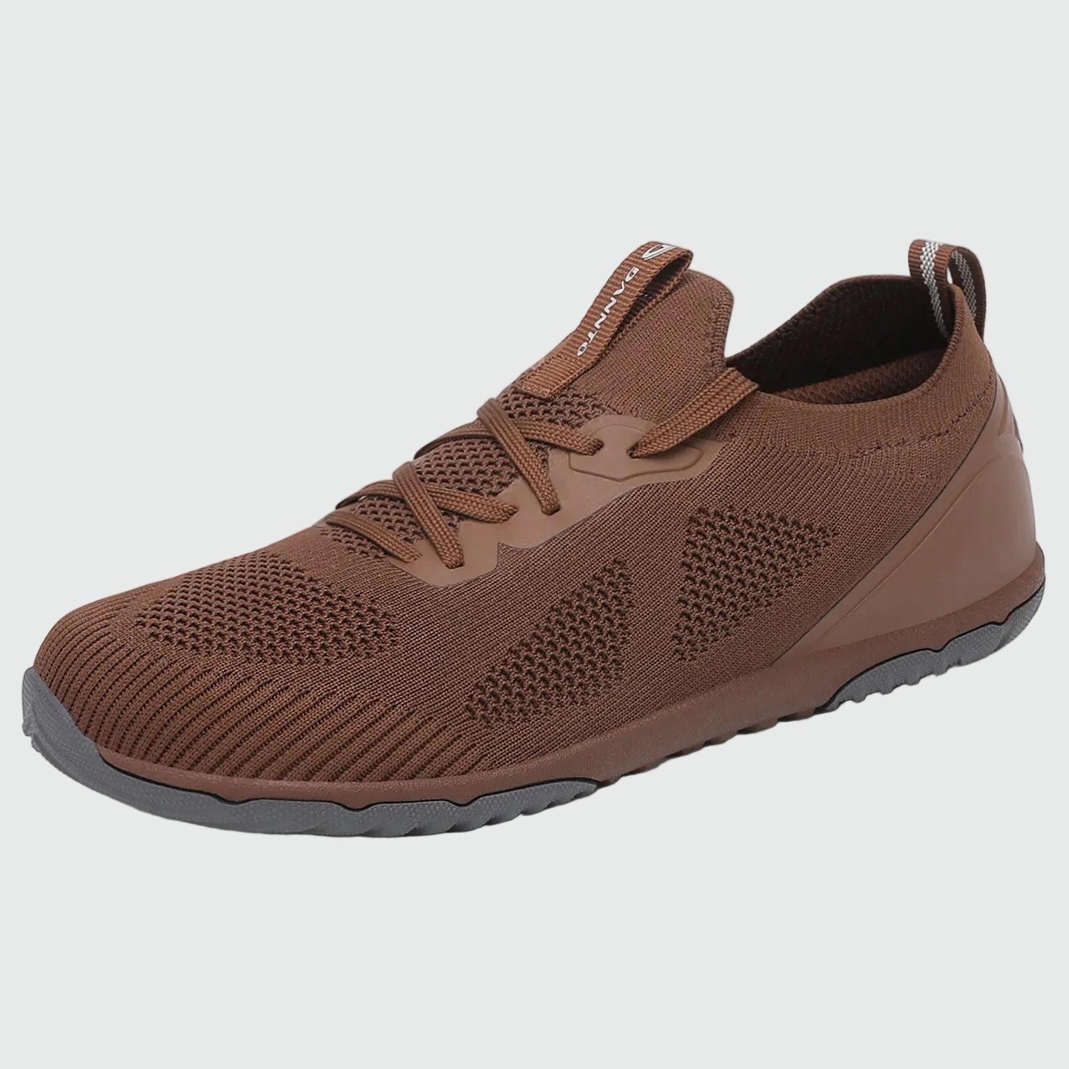 Dannto brown zero drop barefoot sneakers shown from a three quarter view