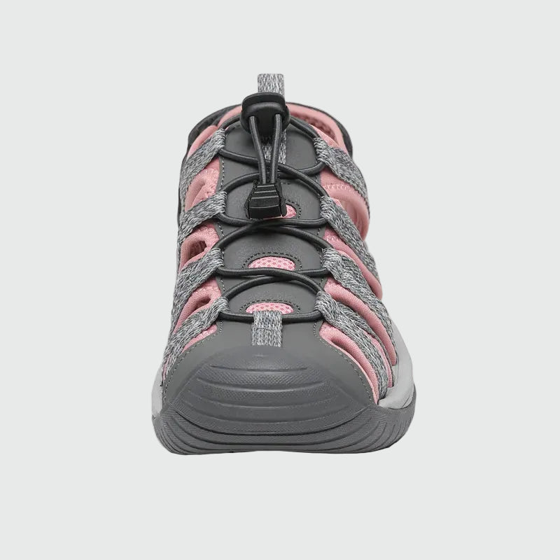 Dannto Damen-Wandersandalen mit geschlossener Zehenpartie S2 grau-rosa, von vorne dargestellt