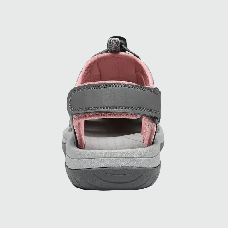 Dannto Damen-Wandersandalen mit geschlossener Zehenpartie S2 grau-rosa, von hinten dargestellt