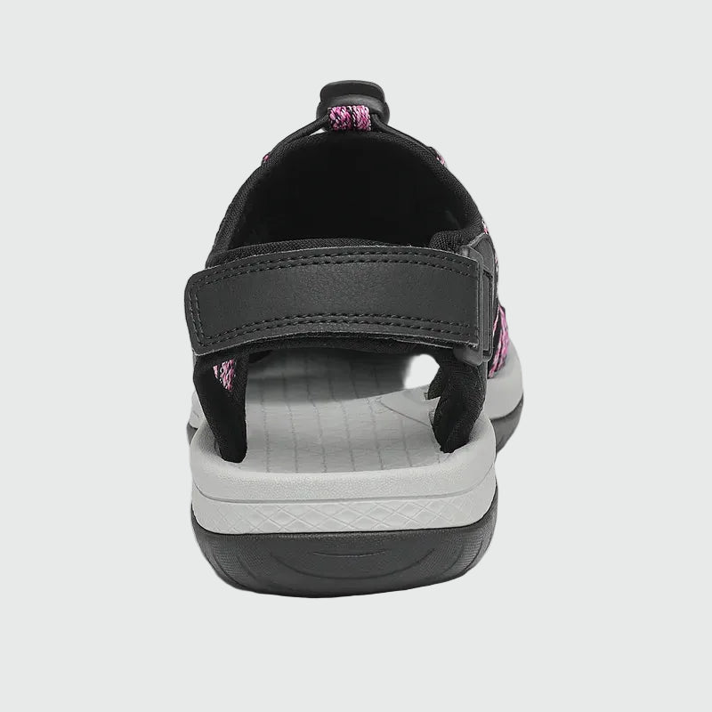 Dannto Damen-Wandersandalen mit geschlossener Zehenpartie S2 schwarz rosa, von hinten dargestellt