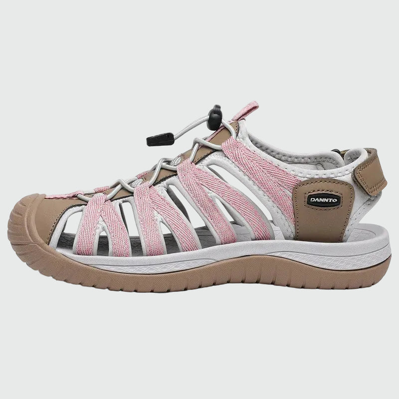 Dannto Damen-Wandersandalen mit geschlossener Zehenpartie S2 Khaki, von der Seite dargestellt