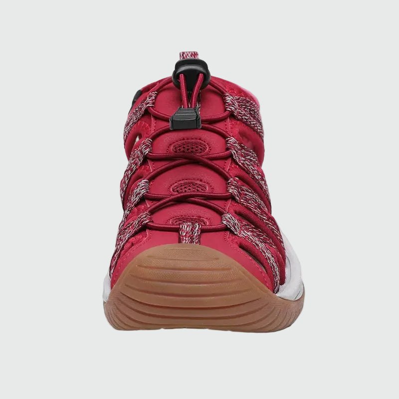 Dannto Damen-Wandersandalen mit geschlossener Zehenpartie S2 rot, von vorne dargestellt