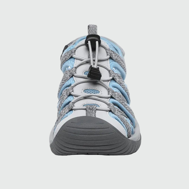 Dannto women's closed toe hiking sandals S2 white blue shown from the front