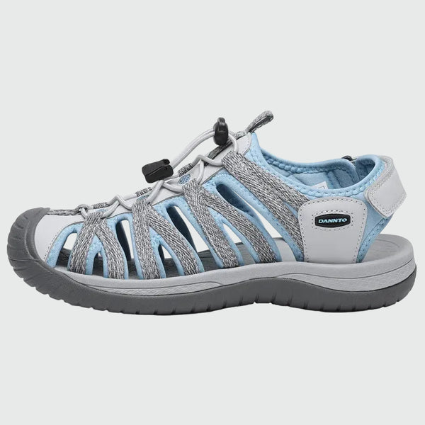 Dannto women's closed toe hiking sandals S2 white blue shown from the side