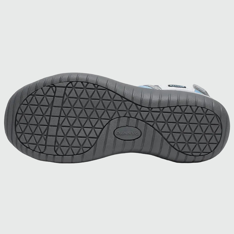 Dannto women's closed toe hiking sandals S2 white blue shown from the bottom