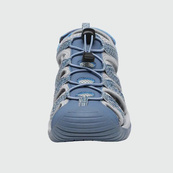 Dannto Damen-Wandersandalen mit geschlossener Zehenpartie, S2 blau, von vorne dargestellt