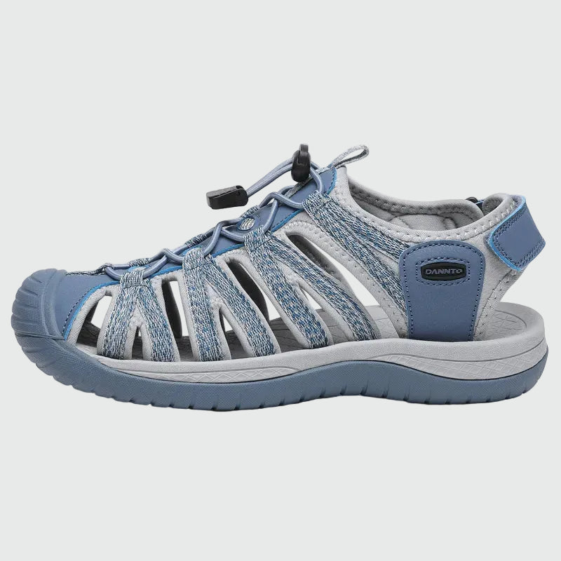 Dannto women's closed toe hiking sandals S2 blue shown from the side