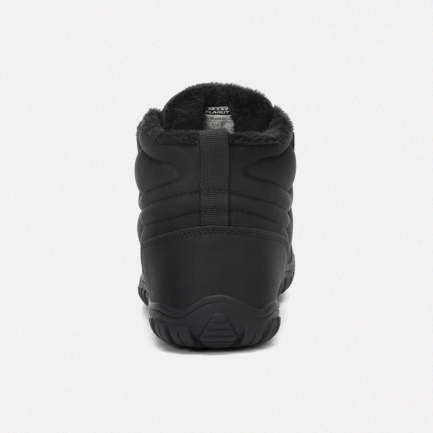 Dannto unisex‘s all black winter snow Boots shown from the back