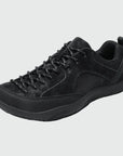 Dannto men‘s black wide toe outdoor sneakers shown from a three quarter view